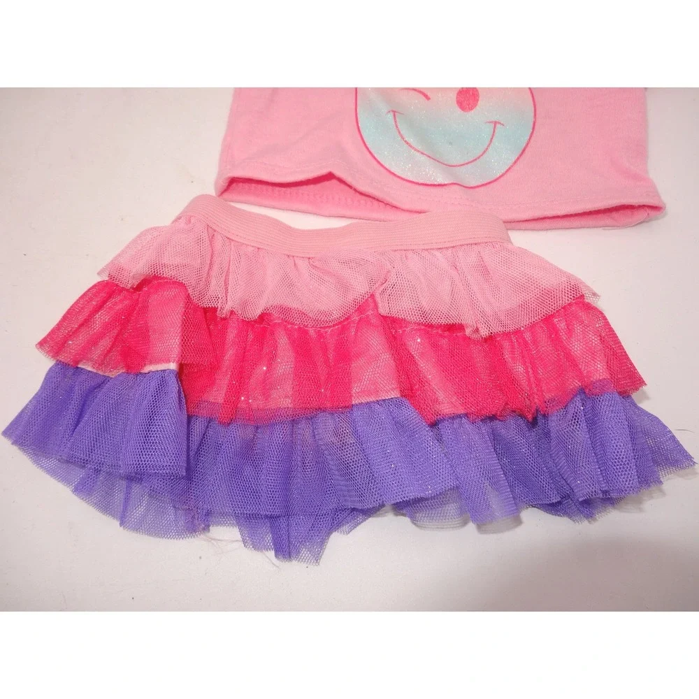 Build A Bear Pink Floral Dress and Smiley Face Skirt Set 2 pc Outfit